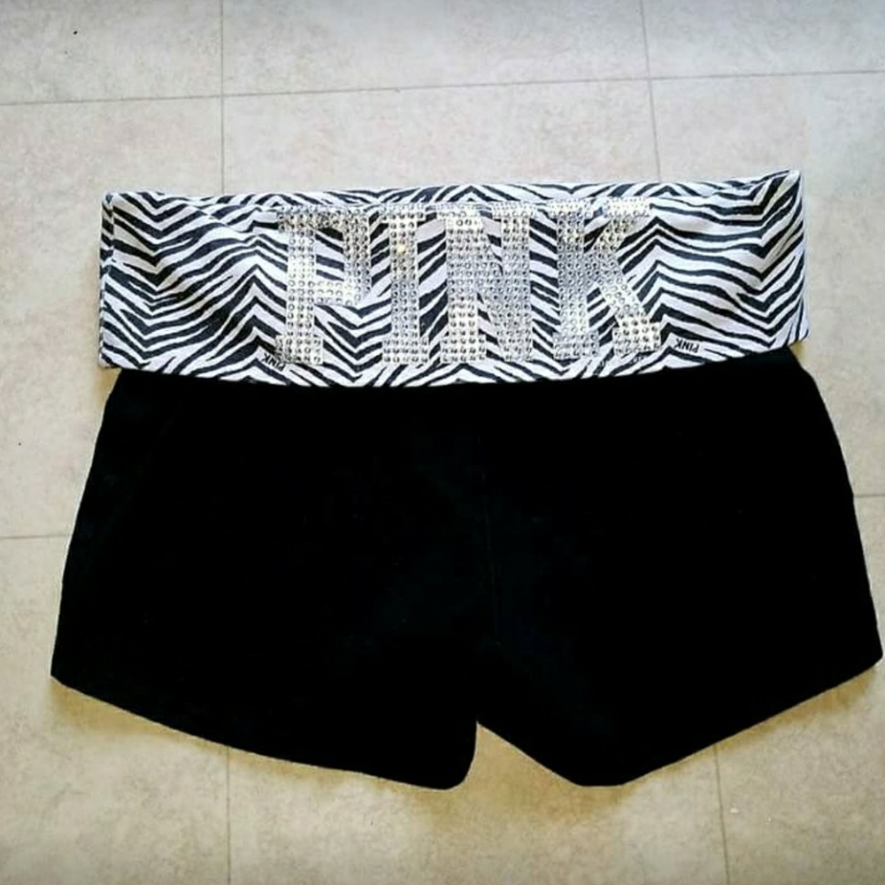 VS PINK Bling zebra print logo yoga shorts